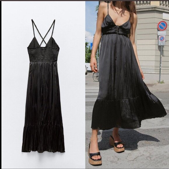Zara Dresses & Skirts - ZARA SATIN SLIP MAXI DRESS with Crisscross Straps Sizes  S, L NEW WITH TAG!